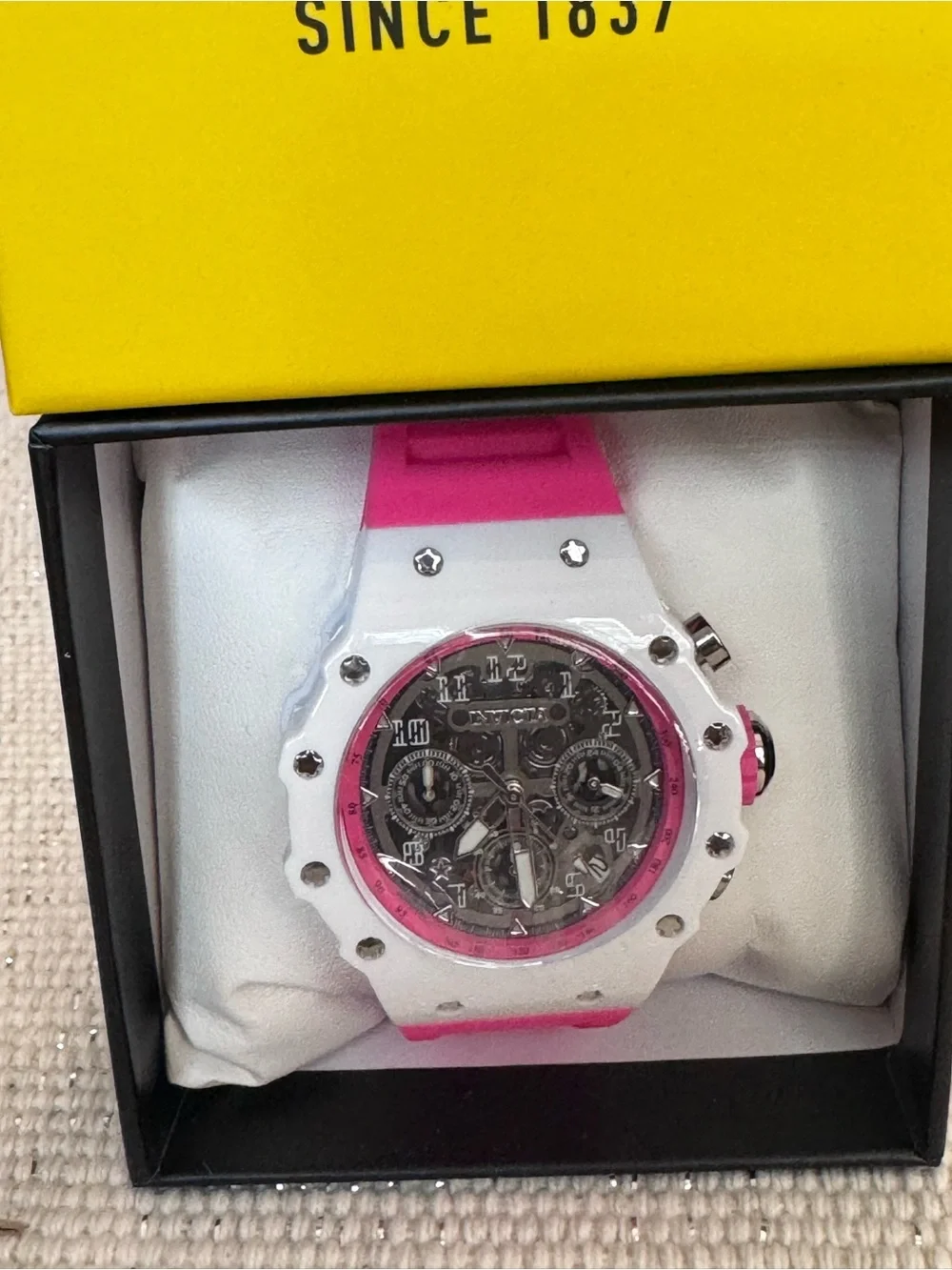 Invicta Racing 69624 White and Pink Chronograph Silicone Strap Watch